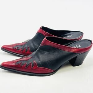 Vintage Italian Leather Western Mules Size 36 US 6 Flame Accents Zita Maria